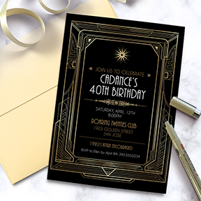 Art Deco Gold Frame Roaring Twenties Party Invitation