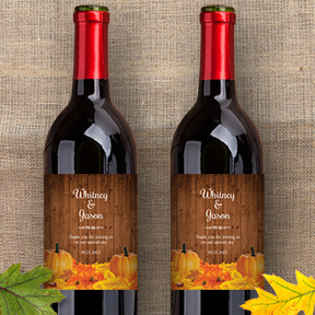 Rustic Pumpkin Autumn Leaves Wine Bottle Labels