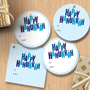 Blue Hanukkah Candles gift tags
