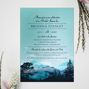 Blue Forest Mountain Range bridal shower invitation