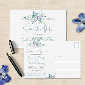 Blue Floral Watercolor Wedding Save the Date Card