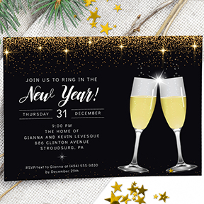 Champagne Toast Glitter New Year's Eve Party Invitation