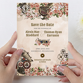 Floral Steampunk Wedding Save the Date card