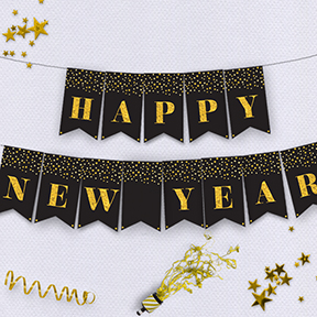 Printable Black Gold Glitter Look Circles Create Your Message Bunting