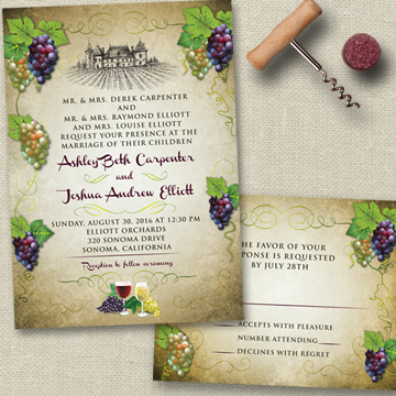 Vineyard Wine and Grapes Rustic Wedding Stationery Set