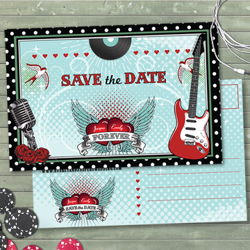 Rockabilly Music Polka Dot Wedding Save the Date