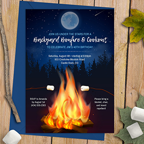 Backyard Bonfire Cookout, Birthday Party, BBQ, S'mores Invitation