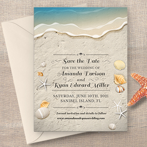 Water's Edge Shells and Sand Beach Save the Date Card