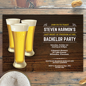 Round of Beer Rustic Bachelor Party Stag Night Birthday Party Invitation