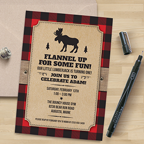 Rustic Buffalo Plaid Kraft Paper Lumberjack Party Invitation