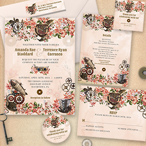 Floral Steampunk Wedding Stationery suite