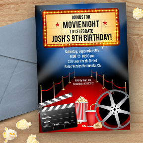 Movie Night, Red Carpet Film Premiere Birthday Party Invitation