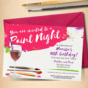 Paint Night, Paint and Sip Wine Glass Canvas Party Invitation