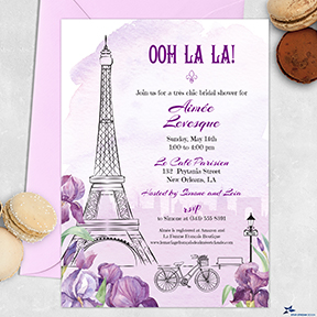 Paris Purple Iris French Bridal Shower Invitation