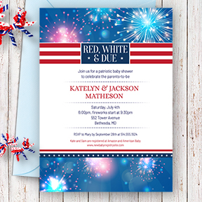 Red White and Due Fireworks July 4th party invitation