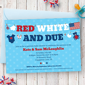 Red, White and Due baby shower invitation