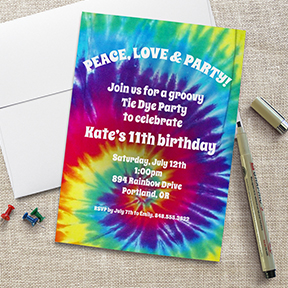 Groovy Tie Dye Hippie Party Invitation, Birthday, Bachelorette, or Costume Party