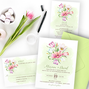 Watercolor Tulip Bouquet Wedding invitation suite