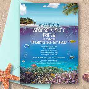 Tropical Ocean Under the Sea Beach Party Invitation, Birthday Party