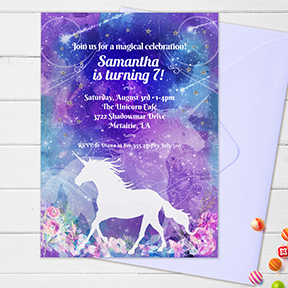 Magical Unicorn Birthday Watercolor Floral Party Invitation