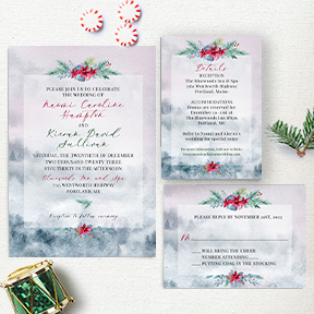 Watercolor Misty Forest Christmas Wedding Stationery suite