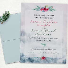 Watercolor Misty Forest Christmas Wedding Save the Date Card