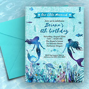 Mermaid Watercolor Under the Sea Birthday Party Invitation
