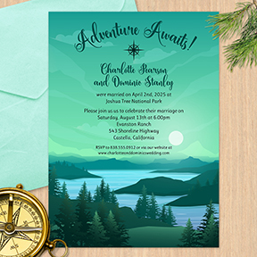 Adventure Awaits Mountain Lake Wedding Reception or Shower Invitation