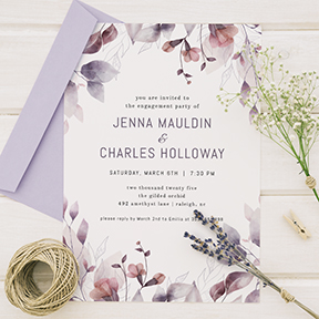 Pink Purple Watercolor Silver Floral Engagement Party Invitation