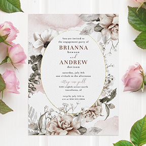 Watercolor Roses and Gold Frame Engagement Party Invitation