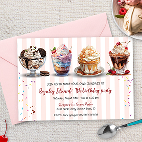 Four Make Your Own Ice Cream Sundaes Birthday Party Invitation