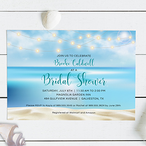 Ocean Beach Fairy Lights Bridal Wedding Shower Invitation