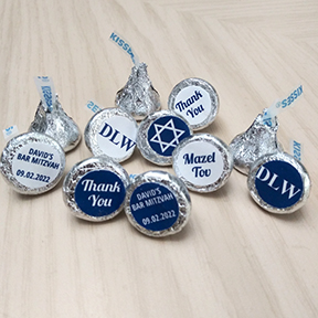 Blue Bar Mitzvah Chocolate Candy Kisses Printable Sticker Labels