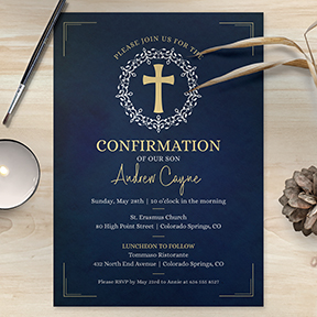 Blue Cross Wreath Confirmation Invitation