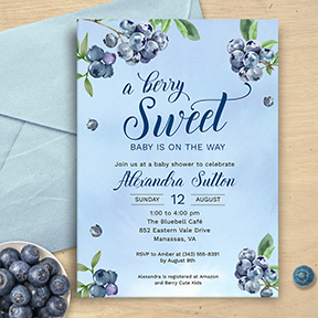 Sweet Blueberry Watercolor Baby Shower Invitation