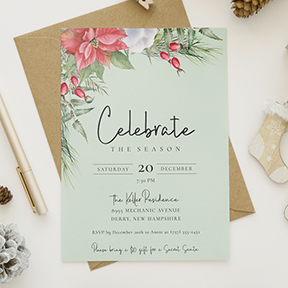 Christmas Poinsettias and Flowers Party Invitation