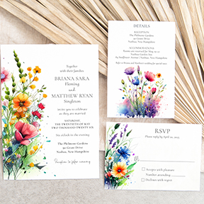 Watercolor Wildflower Wedding Boho Stationery Suite