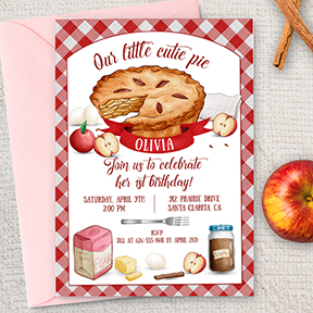 Red Gingham Apple Cutie Pie Party Invitation