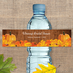 Printable Rustic Autumn Pumpkin Water Bottle Labels for Bridal Wedding Shower; Personalized 8" x 2" Labels - Editable PDF, Instant Download
