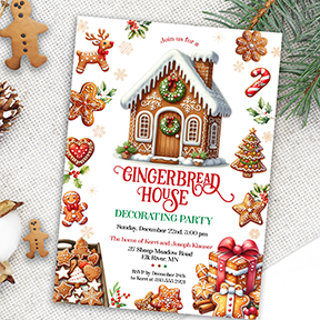 Gingerbread House Decorating Christmas Party Invitation