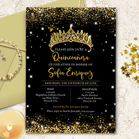 Gold Confetti Quinceanera Tiara Invitation