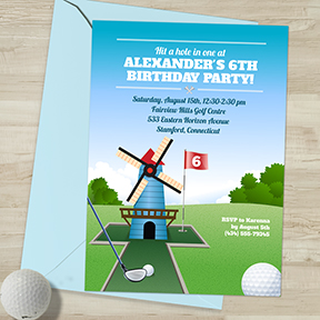 Windmill Mini Golf Birthday Party Invitation