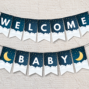 Over the Moon Baby Shower, Baby Sprinkle, Sip and See Create Your Own Message Bunting