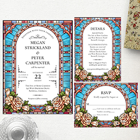 Stained Glass Floral Frame Wedding Stationery Suite