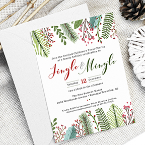 Watercolor Foliage Edge Christmas Holiday Party Invitation