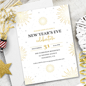 Golden Starbursts New Year's Eve Party Invitation