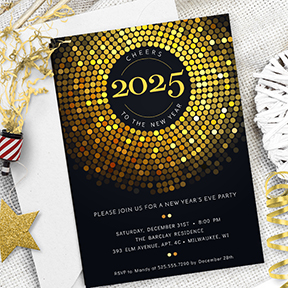 Shimmering Circle Lights New Year's Eve Party Invitation